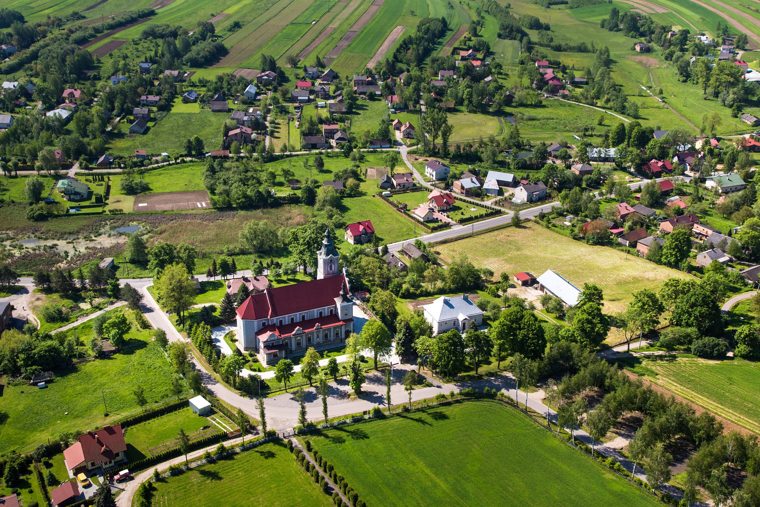 Widok na centrum miejscowości Zgłobień z lotu ptaka